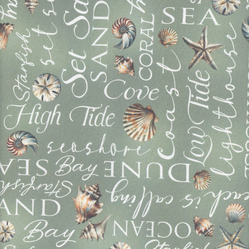 Benartex Fabrics Coastal Escape  Nicole DeCamp Coastal Words Sage Green