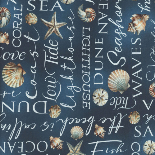 Benartex Fabrics Coastal Escape  Nicole DeCamp Coastal Words Dark Blue