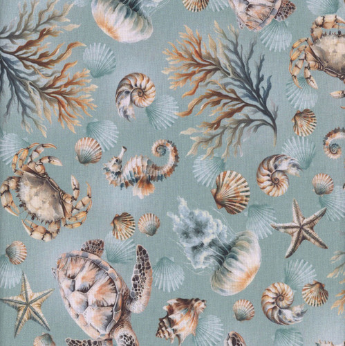 Benartex Fabrics Coastal Escape  Nicole DeCamp Marine Life Ocean Blue