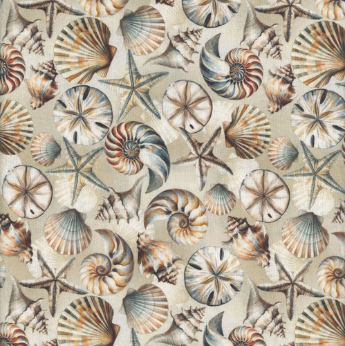 Benartex Fabrics Coastal Escape  Nicole DeCamp Coastal Shells Neutral Cream Cream