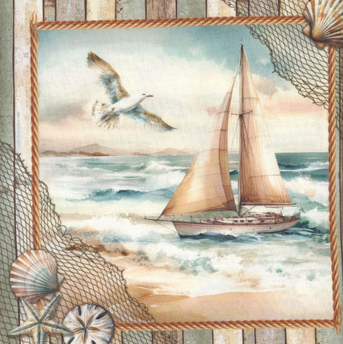 Benartex Fabrics Coastal Escape  Nicole DeCamp Coastal Escape Panel Neutral Cream