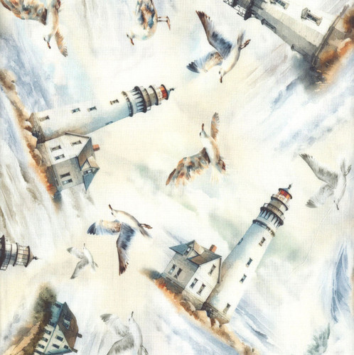 Benartex Fabrics Coastal Escape  Nicole DeCamp houses Neutral Cream