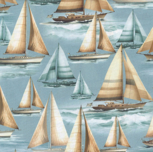 Benartex Fabrics Coastal Escape  Nicole DeCamp Set Sail Ocean Blue