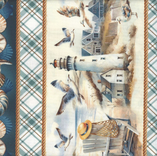 Benartex Fabrics Coastal Escape  Nicole DeCamp Maritime Stripe Neutral Cream