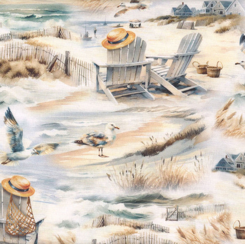 Benartex Fabrics Coastal Escape  Nicole DeCamp Coastal Scenic Neutral Cream