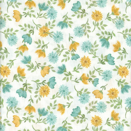 Benartex Fabrics Montgomery Mountain Charm  Belle Brunner Mountain Flower Toss Teal Blue White