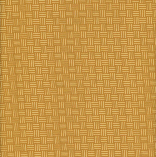 Benartex Fabrics Montgomery Mountain Charm Belle Brunner Welcome Weave Cider, a fabric with a warm, golden-yellow background featuring a repeating geometric lattice pattern of intersecting horizontal and vertical lines.