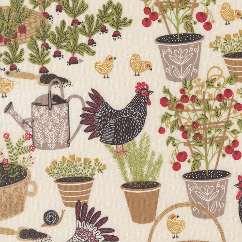 Moda Fabrics The Henhouse Gingiber Cloud Cream Chicken Garden