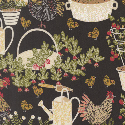 Moda Fabrics The Henhouse Gingiber Iron Grey Chicken Garden
