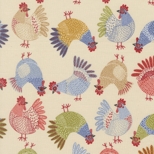 Moda Fabrics The Henhouse Gingiber Cloud Cream Tossed Chickens