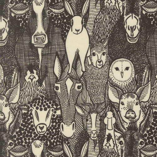 Moda Fabrics The Henhouse Gingiber Iron Grey Barnyard Faces Toile