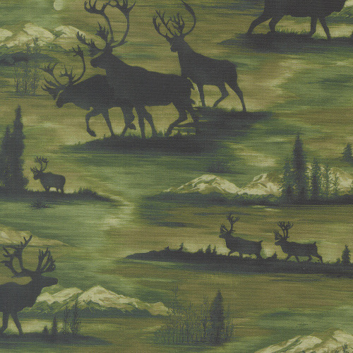 Moda Fabrics Wild Blue Yonder Moda Elk Scenic Landscape Nature Silhouettes Dark Green