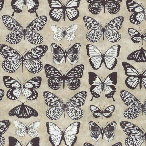In The Beginning Fabrics Sketchbook Prints by Jason Yenter Sand Cream Butterflies