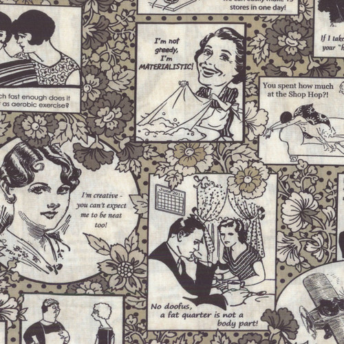 In The Beginning Fabrics Sketchbook Prints by Jason Yenter Beige Cream Sayings Quips