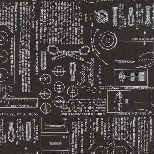 Riley Blake Fabrics Sew America J. Wecker Frisch Sew America Sewing Notes Black