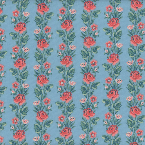 Riley Blake Fabrics Liberty Fabrics Palace Gardens Regal Stripe Climbing Roses Blue Green Pink C