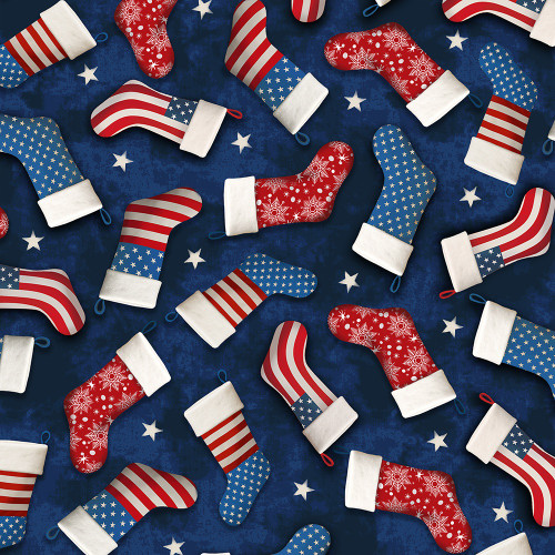 Windham Fabrics All-American Christmas Whistler Studios Star-Spangled Stockings Blue