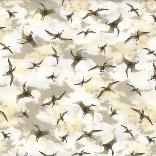 Windham Fabrics Prehistoric Paradise Whistler Studios Tiny Pterosaurs Fog