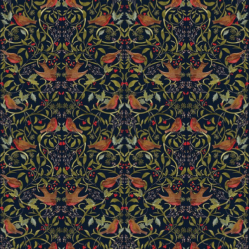 Dear Stella Fabrics 12 Days of Christmas Robin In The Holly Multi