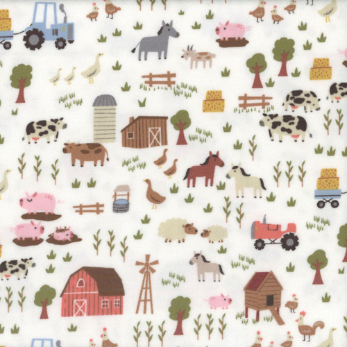 Dear Stella Fabrics Hogs & Kisses Flannel Hogs & Kisses White