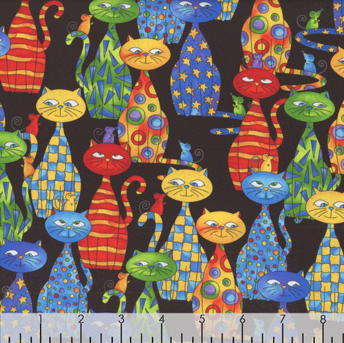 Timeless Treasures Fabrics Meow You Doing? Packed Cats Black