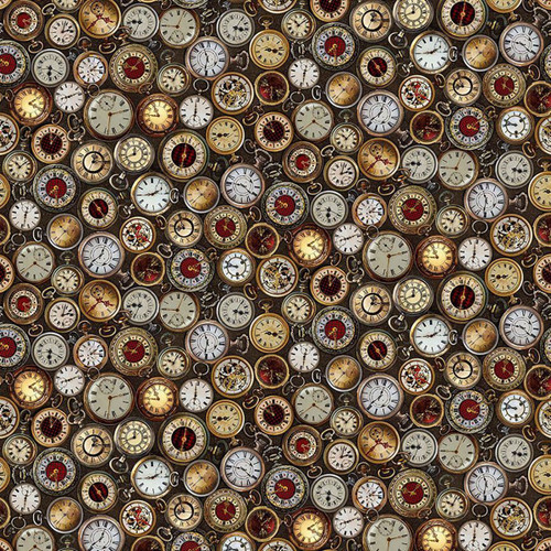Timeless Treasures Fabrics Down The Rabbit Hole Packed Watches Multi
