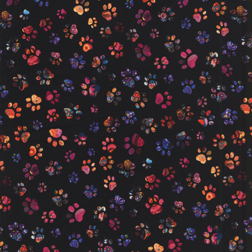 Timeless Treasures Fabrics Calico Cat Floral Paw Prints Black