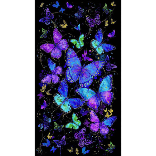 Timeless Treasures Fabrics Evening Glow Butterfly Panel Metallic 24 by 44 Inch Black