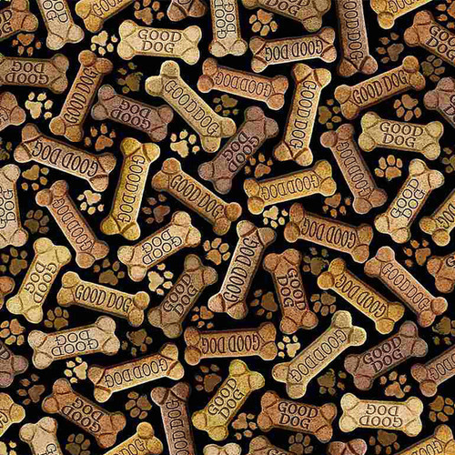 Timeless Treasures Fabrics Dogs Rule Tossed Dog Bones Black