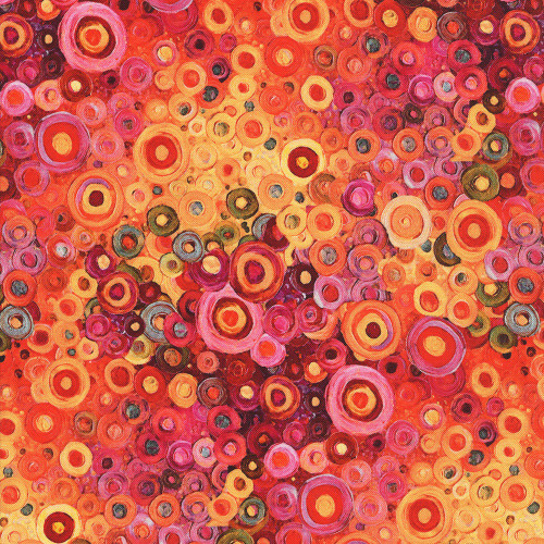 Timeless Treasures Fabrics Calico Cat Painted Circle Geo Orange