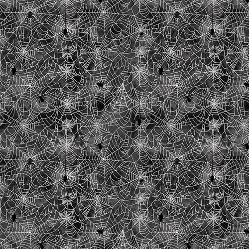Timeless Treasures Fabrics Scaredy Cats Spider On Web Grey