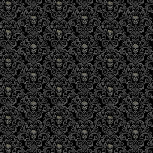Timeless Treasures Fabrics Scaredy Cats Skull Damask Patterns Black
