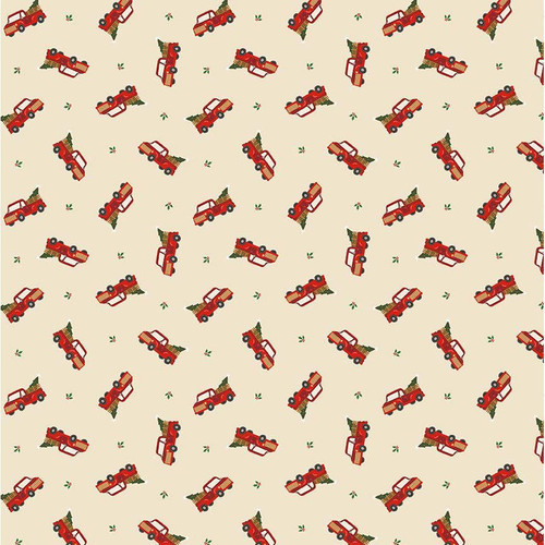 Timeless Treasures Fabrics Cowboy Christmas Tossed Red Holiday Truck Beige