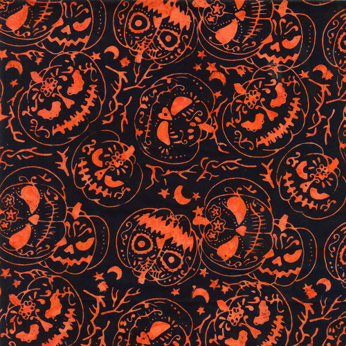 Timeless Treasures Fabrics Tonga Batiks Raven Accents Jack O'Lantern Pumpkin Spooky