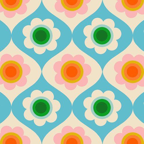 Moda Fabrics Trinketry Ruby Star Society Melody Miller Retro Floral Trinketry Turquoise Blue