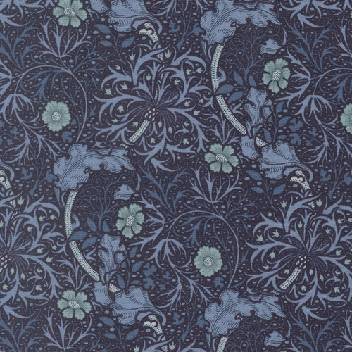 Moda Fabrics William Morris Muse Barbara Brackman Seaweed Floral Twilight Blue