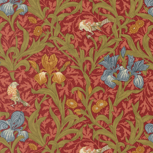 Moda Fabrics William Morris Muse Barbara Brackman Iris Florals Birds Russet Red