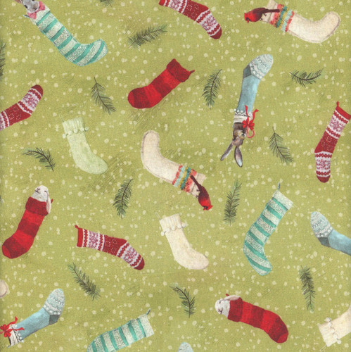 Studio E Fabrics Holly Woods Cathy Walters Critter Stockings Sage