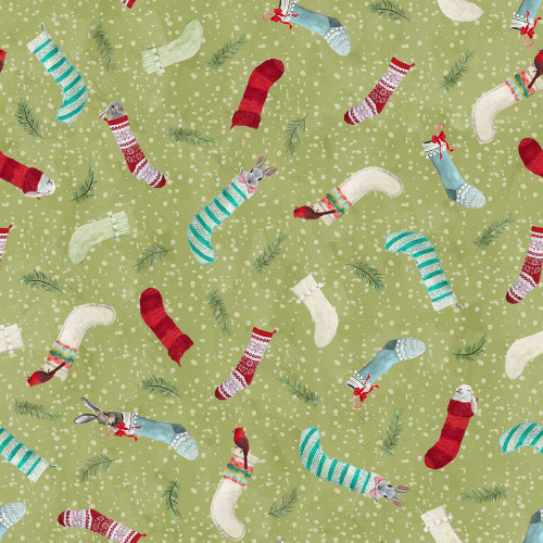Studio E Fabrics Holly Woods Cathy Walters Critter Stockings Sage