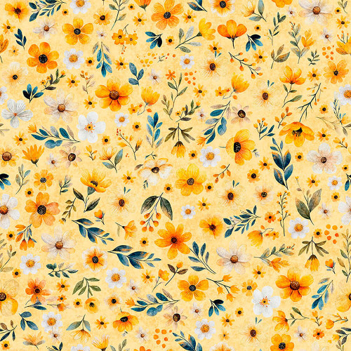 Quilting Treasures Fabrics Buzz, Buzz, Buzz Dan Morris Yellow Polinated Flowers