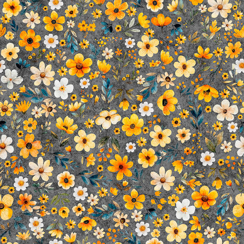 Quilting Treasures Fabrics Buzz, Buzz, Buzz Dan Morris Grey Polinated Flowers
