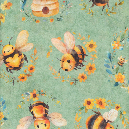 Quilting Treasures Fabrics Buzz, Buzz, Buzz Dan Morris Green Bee Hives Bees
