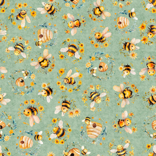 Quilting Treasures Fabrics Buzz, Buzz, Buzz Dan Morris Green Bee Hives Bees