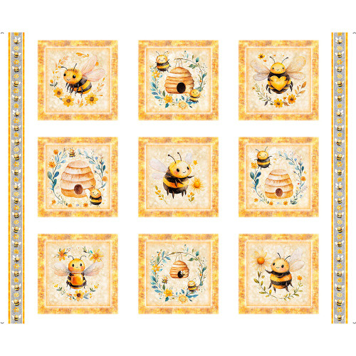Quilting Treasures Fabrics Buzz, Buzz, Buzz Dan Morris Bee Life Flowers Hives Panel 36 inch
