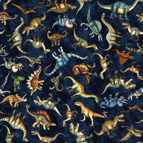Quilting Treasures Fabrics Savage Kingdom Dan Morris Navy Blue Dinosaurs