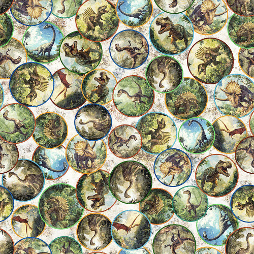 Quilting Treasures Fabrics Savage Kingdom Dan Morris Cream Dinosaur Circles