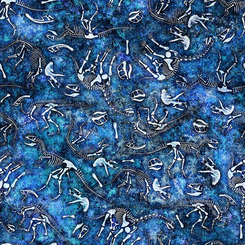 Quilting Treasures Fabrics Savage Kingdom Dan Morris Blue Dinosaur Bones Fossils