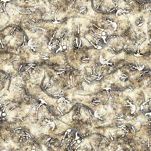 Quilting Treasures Fabrics Savage Kingdom Dan Morris Tan Cream Dinosaur Bones Fossils
