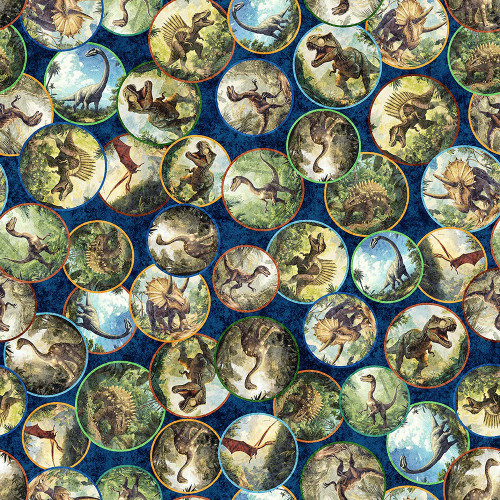 Quilting Treasures Fabrics Savage Kingdom Dan Morris Navy Blue Dinosaur Medallions