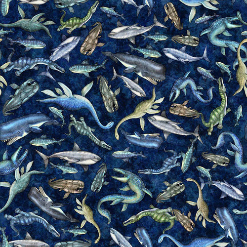 Quilting Treasures Fabrics Savage Kingdom Dan Morris Navy Blue Ocean Dinosaurs